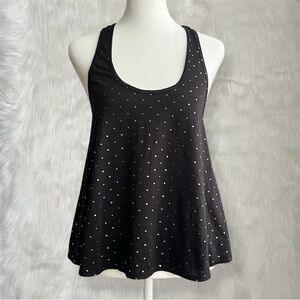 Sparkle & Fade Black Metallic Silver Polka Dot Racerback Tank Top